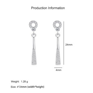 925 Sterling Silver Geometric Zircon Drop Stud Earring 40200719