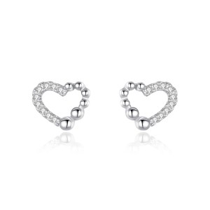925 Sterling Silver Sweet Beaded Heart Zircon Stud Earring 40200720