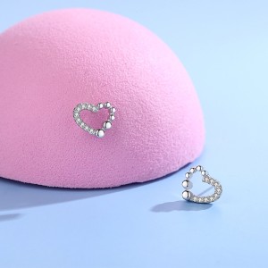 925 Sterling Silver Sweet Beaded Heart Zircon Stud Earring 40200720