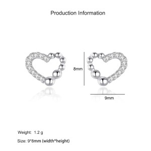 925 Sterling Silver Sweet Beaded Heart Zircon Stud Earring 40200720