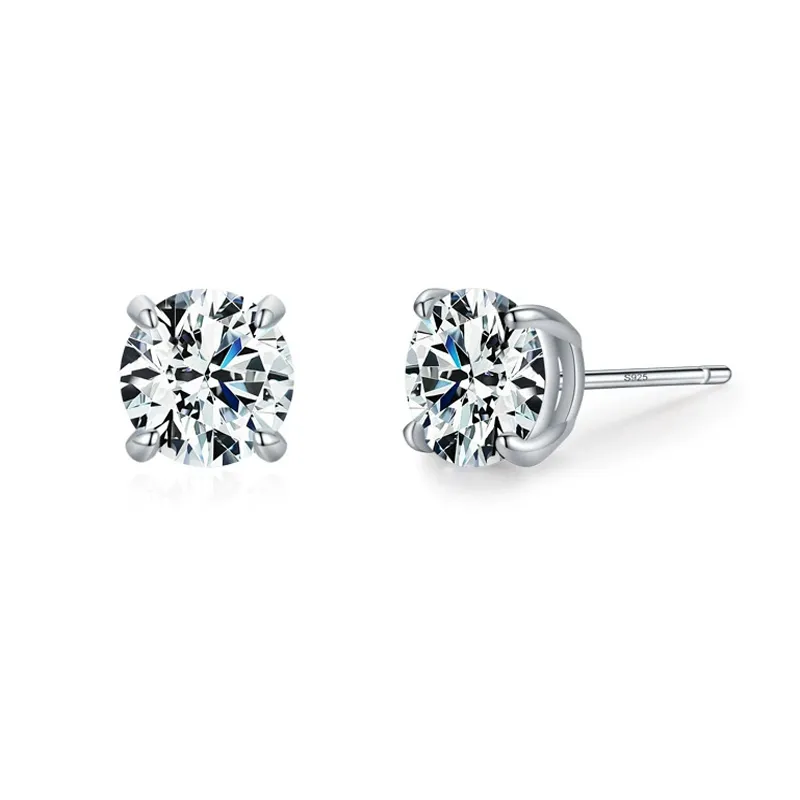 925 Sterling Silver Minimalist  Classic Round Zircon Stud Earring 40200721