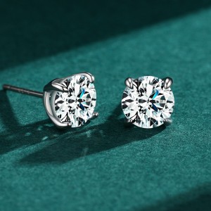 925 Sterling Silver Minimalist  Classic Round Zircon Stud Earring 40200721