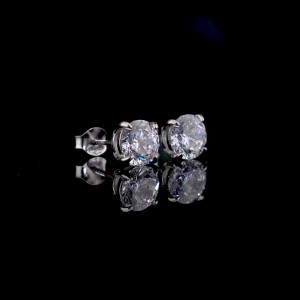 925 Sterling Silver Minimalist  Classic Round Zircon Stud Earring 40200721