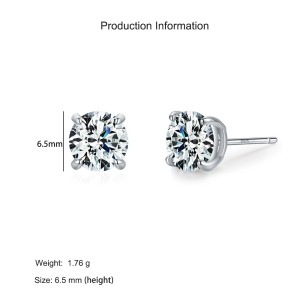925 Sterling Silver Minimalist  Classic Round Zircon Stud Earring 40200721
