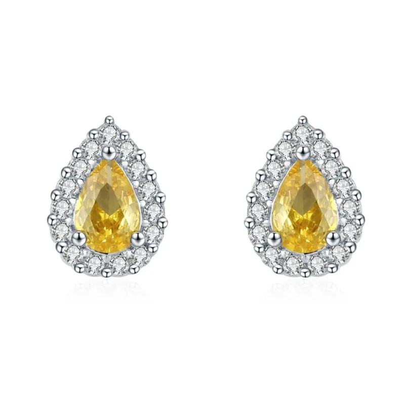 925 Sterling Silver Yellow Teardrop Zircon Stud Earring 40200722