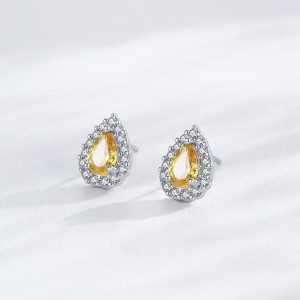 925 Sterling Silver Yellow Teardrop Zircon Stud Earring 40200722 925 Sterling Silver Yellow Teardrop Zircon Stud Earring 40200722
