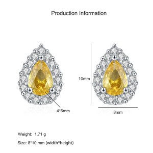 925 Sterling Silver Yellow Teardrop Zircon Stud Earring 40200722 925 Sterling Silver Yellow Teardrop Zircon Stud Earring 40200722