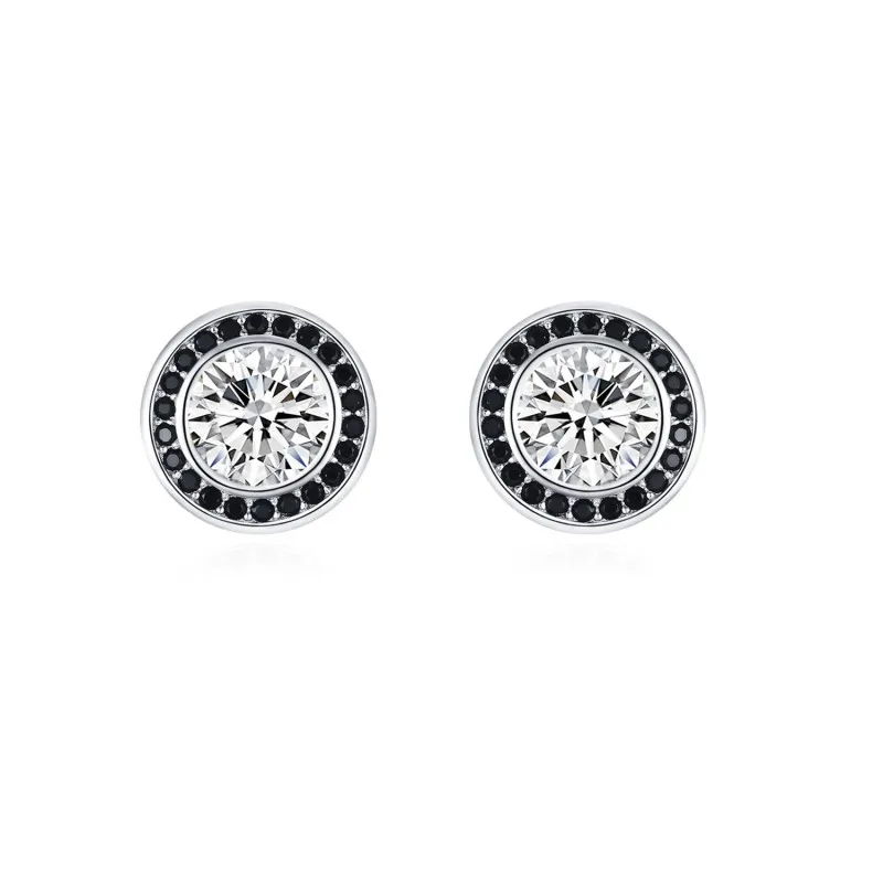 925 Sterling Silver Black White Round Zircon Stud Earring 40200723