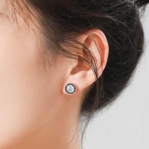 925 Sterling Silver Black White Round Zircon Stud Earring 40200723 925 Sterling Silver Black White Round Zircon Stud Earring 40200723