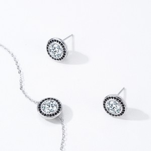 925 Sterling Silver Black White Round Zircon Stud Earring 40200723 925 Sterling Silver Black White Round Zircon Stud Earring 40200723