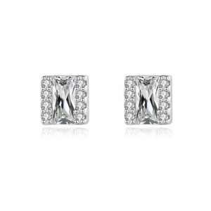925 Sterling Silver Sugar Cube Zircon Stud Earring 40200724