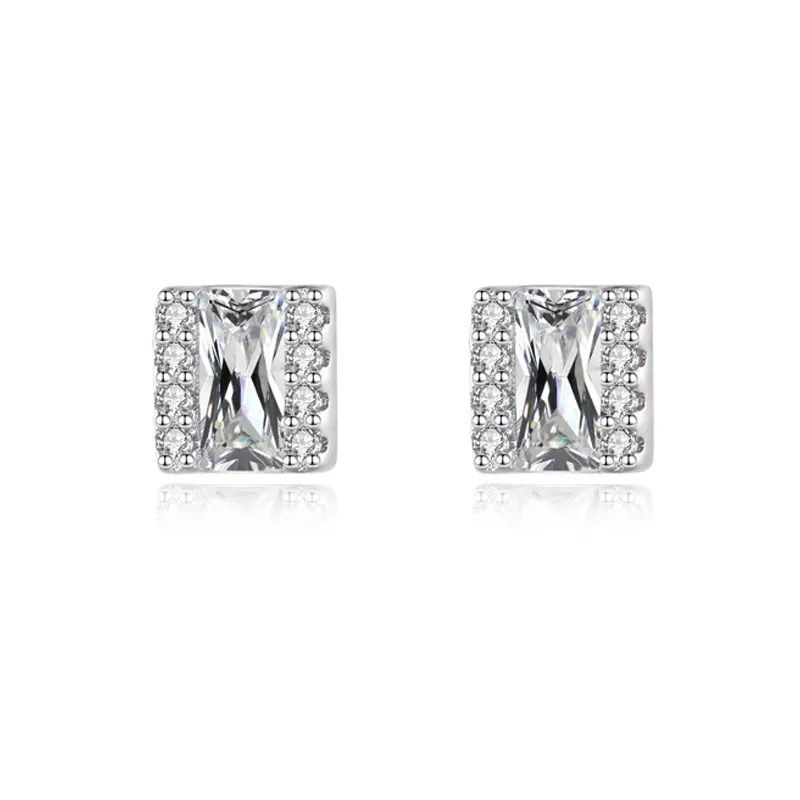 925 Sterling Silver Sugar Cube Zircon Stud Earring 40200724