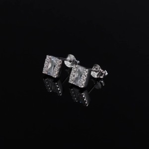 925 Sterling Silver Sugar Cube Zircon Stud Earring 40200724
