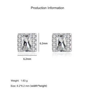 925 Sterling Silver Sugar Cube Zircon Stud Earring 40200724