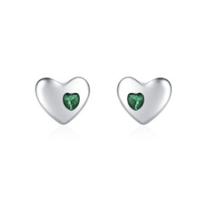 925 Sterling Silver Green Zircon Heart Stud Earring 40200725