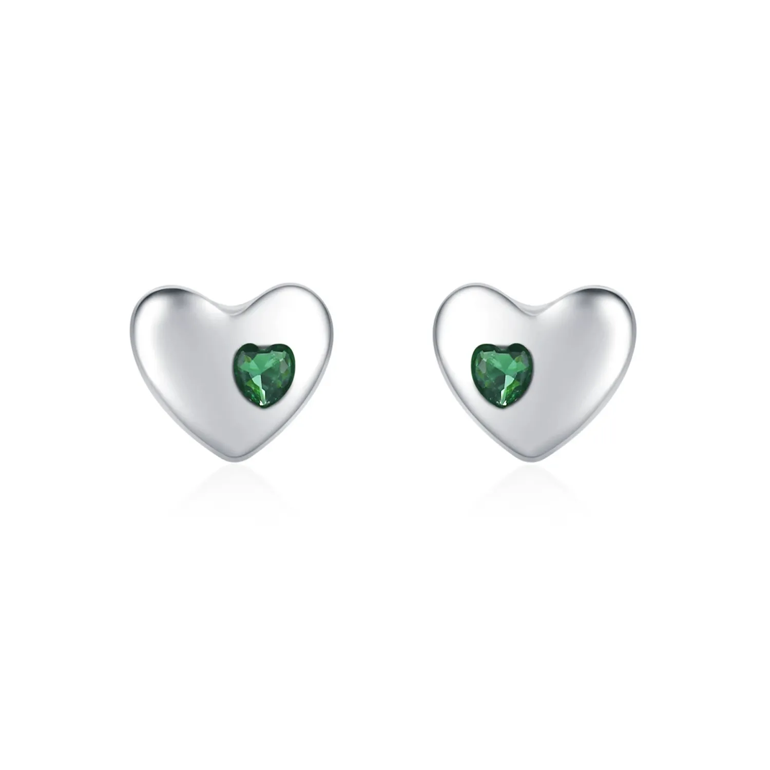 925 Sterling Silver Green Zircon Heart Stud Earring 40200725