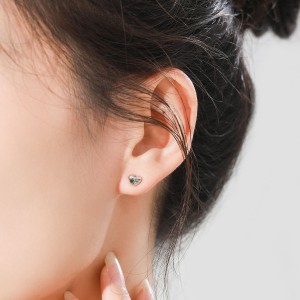 925 Sterling Silver Green Zircon Heart Stud Earring 40200725