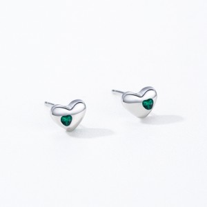925 Sterling Silver Green Zircon Heart Stud Earring 40200725