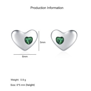 925 Sterling Silver Green Zircon Heart Stud Earring 40200725