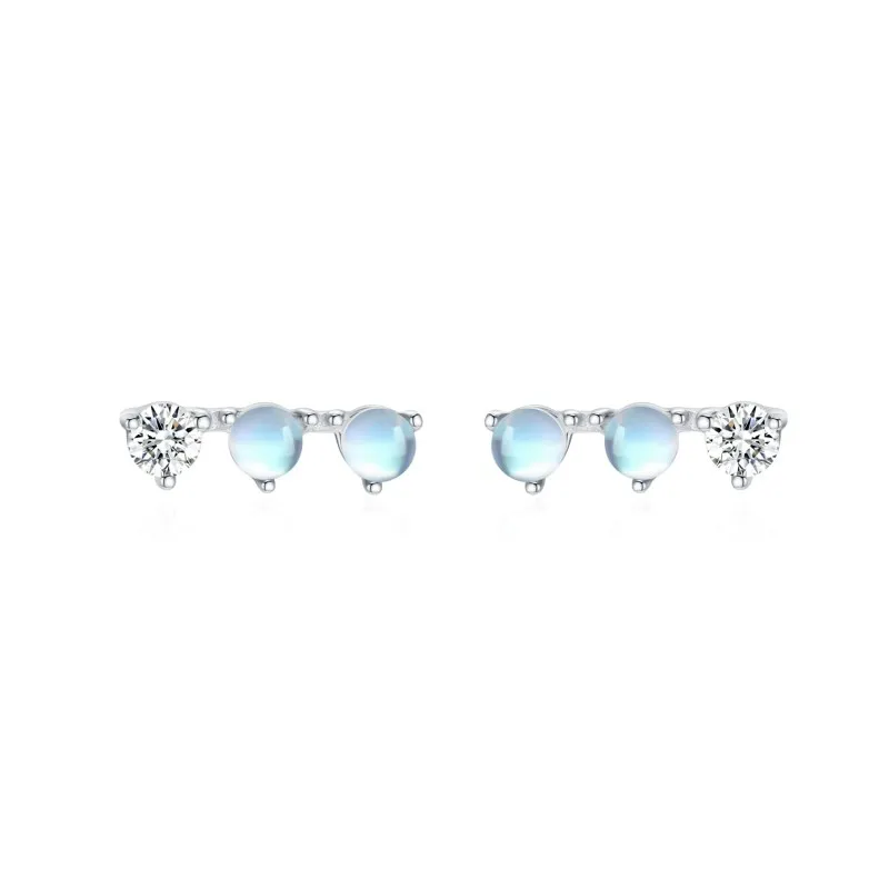 925 Sterling Silver Moonstone Zircon Linear Bar Stud Earring 40200726