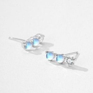 925 Sterling Silver Moonstone Zircon Linear Bar Stud Earring 40200726
