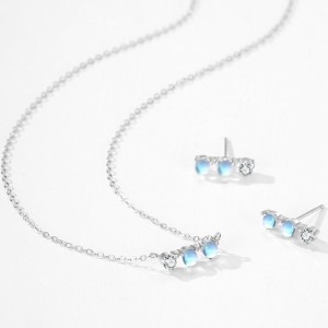 925 Sterling Silver Moonstone Zircon Linear Bar Stud Earring 40200726