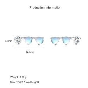 925 Sterling Silver Moonstone Zircon Linear Bar Stud Earring 40200726