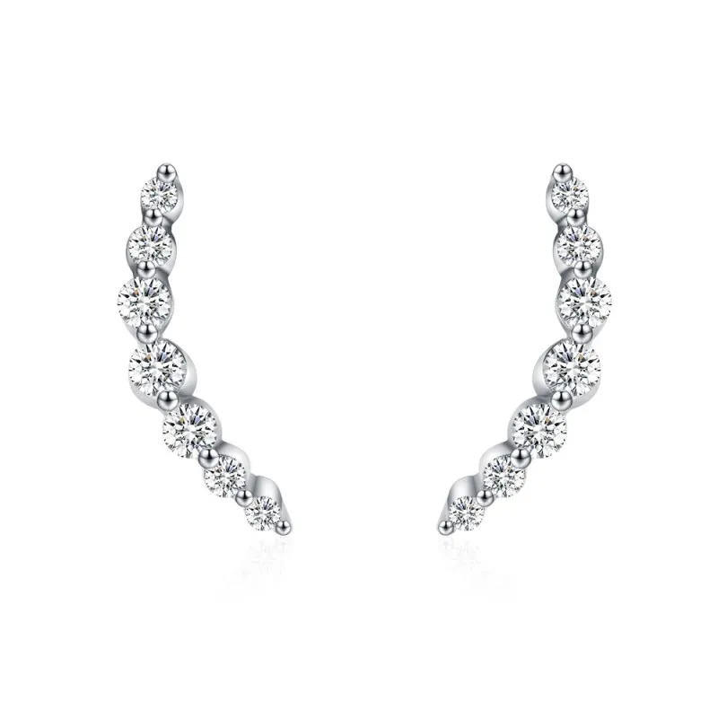925 Sterling Silver Smile Curved Zircon Stud Earring 40200727
