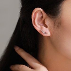 925 Sterling Silver Smile Curved Zircon Stud Earring 40200727 925 Sterling Silver Smile Curved Zircon Stud Earring 40200727