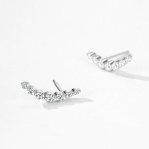 925 Sterling Silver Smile Curved Zircon Stud Earring 40200727 925 Sterling Silver Smile Curved Zircon Stud Earring 40200727