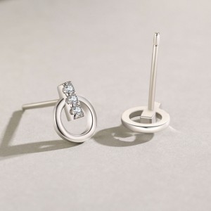 925 Sterling Silver Micro-Pave Zircon Circle Stud Earring 40200729