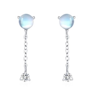 925 Sterling Silver Moonstone Tassel Dangle Stud Earring 40200730