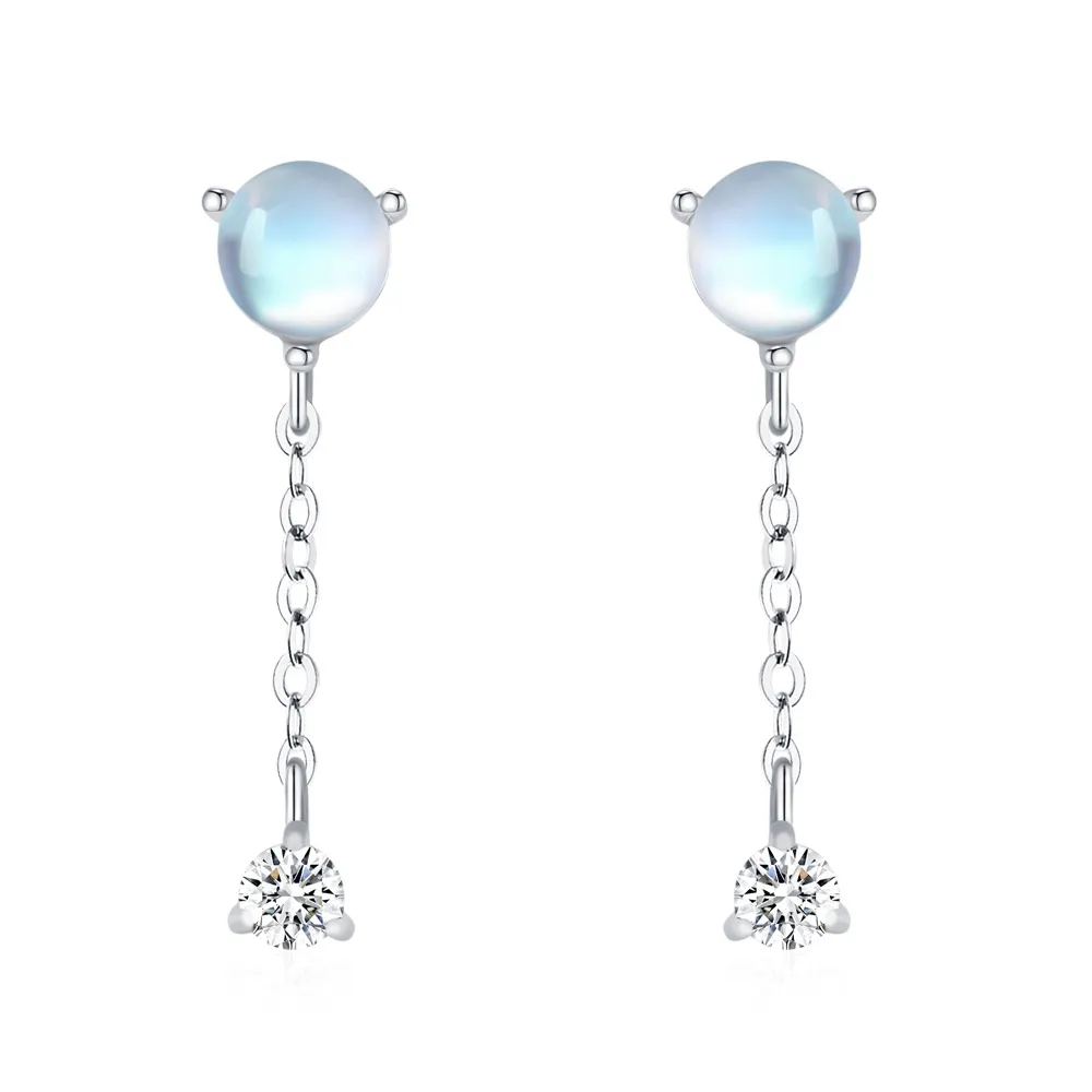 925 Sterling Silver Moonstone Tassel Dangle Stud Earring 40200730