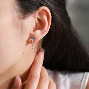 925 Sterling Silver Moonstone Tassel Dangle Stud Earring 40200730