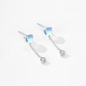 925 Sterling Silver Moonstone Tassel Dangle Stud Earring 40200730
