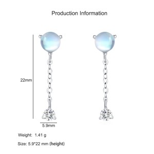925 Sterling Silver Moonstone Tassel Dangle Stud Earring 40200730
