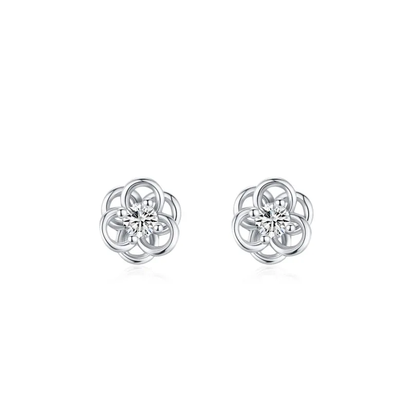 925 Sterling Silver Hollow Flower Zircon Stud Earring 40200731