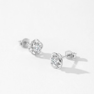 925 Sterling Silver Hollow Flower Zircon Stud Earring 40200731 925 Sterling Silver Hollow Flower Zircon Stud Earring 40200731