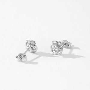 925 Sterling Silver Hollow Flower Zircon Stud Earring 40200731 925 Sterling Silver Hollow Flower Zircon Stud Earring 40200731