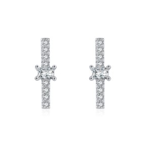 925 Sterling Silver Geometric Minimalist Zircon Stud Earrings 40200732
