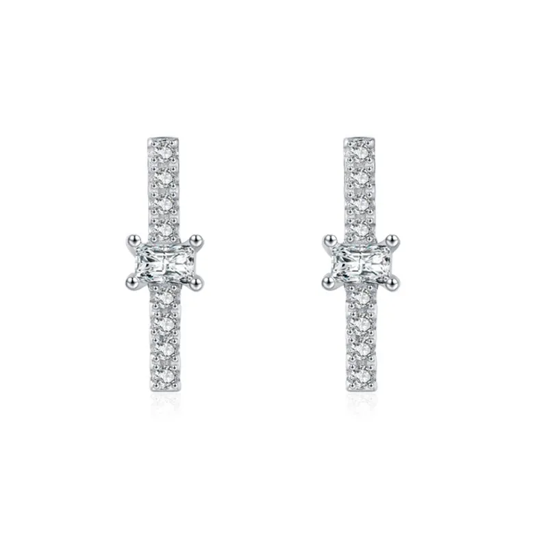 925 Sterling Silver Geometric Minimalist Zircon Stud Earrings 40200732