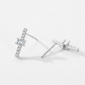 925 Sterling Silver Geometric Minimalist Zircon Stud Earrings 40200732