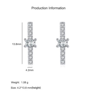 925 Sterling Silver Geometric Minimalist Zircon Stud Earrings 40200732