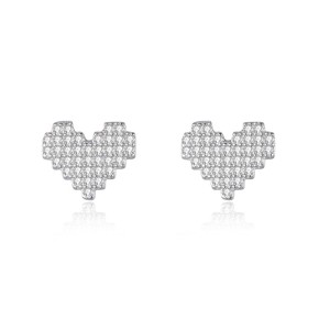 925 Sterling Silver Full Zircon Heart Stud Earring 40200733
