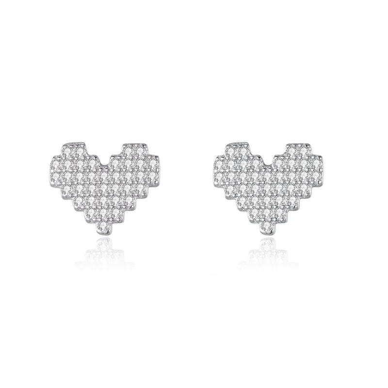 925 Sterling Silver Full Zircon Heart Stud Earring 40200733