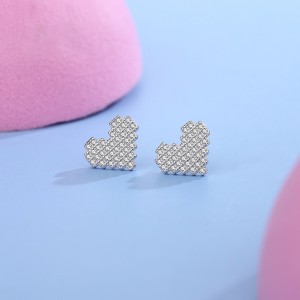 925 Sterling Silver Full Zircon Heart Stud Earring 40200733