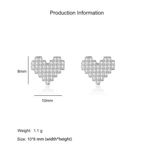 925 Sterling Silver Full Zircon Heart Stud Earring 40200733