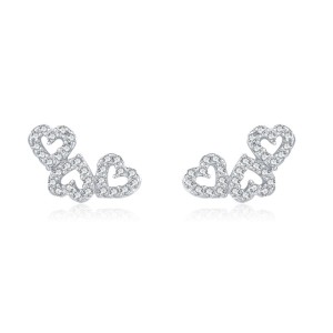 925 Sterling Silver Zircon Triple Heart Stud Earrings 40200735