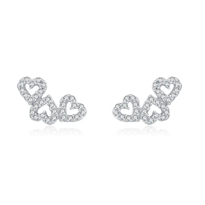 925 Sterling Silver Zircon Triple Heart Stud Earrings 40200735