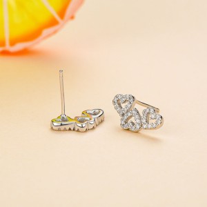 925 Sterling Silver Zircon Triple Heart Stud Earrings 40200735